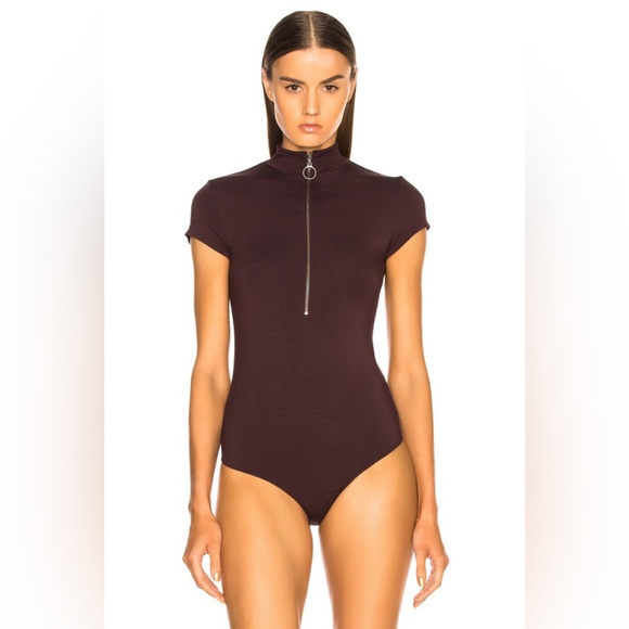 Enza Costa Mock Neck Front Zip Bodysuit - BLACK, small - Picture 2 of 7